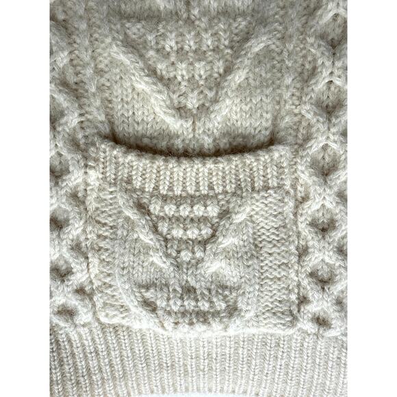 Vintage 100% Wool Celtic Country White Cable-Knit Cardigan Sweater Size Medium - Picture 6 of 7